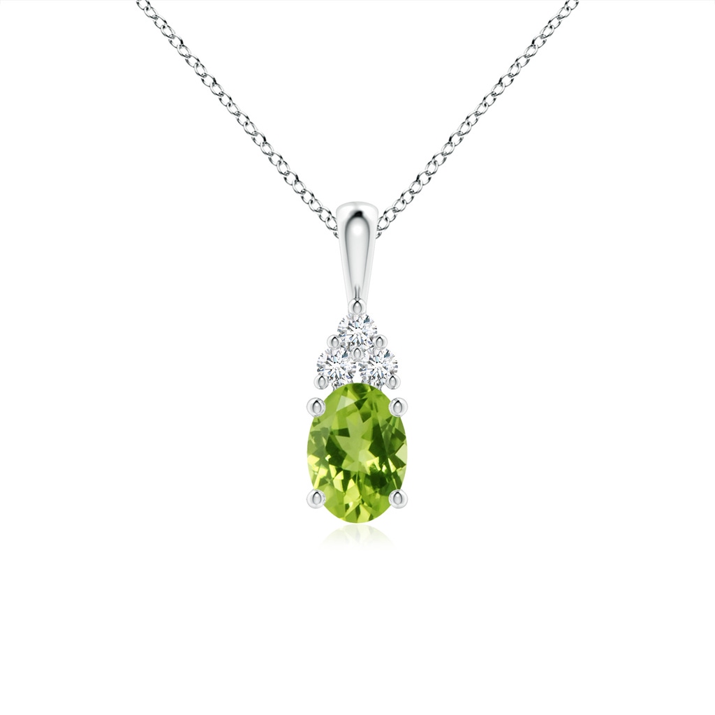 7x5mm AAA Oval Peridot Solitaire Pendant with Trio Diamond in White Gold 