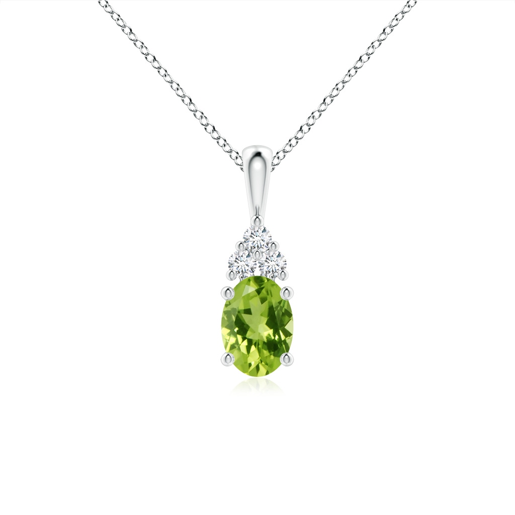 7x5mm AAA Oval Peridot Solitaire Pendant with Trio Diamond in White Gold