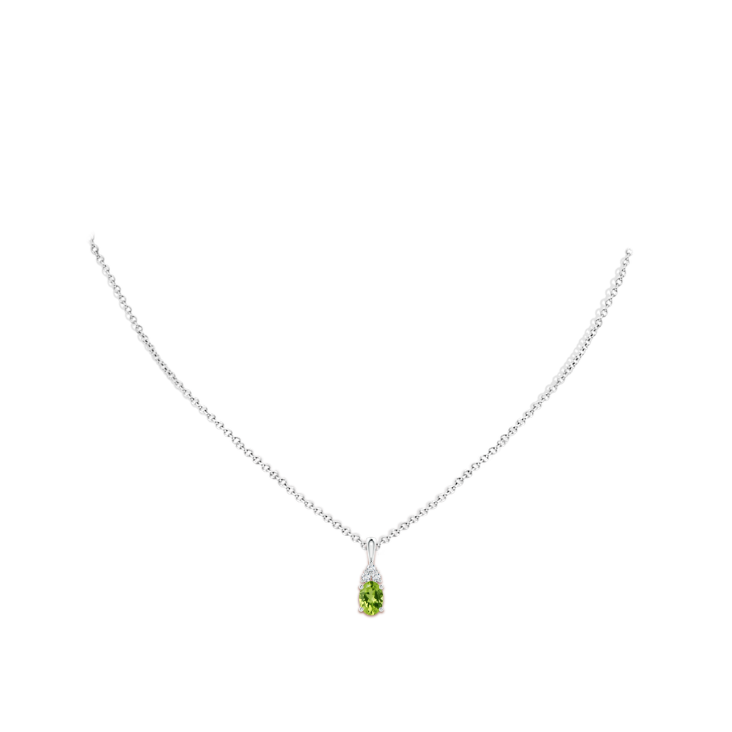 7x5mm AAA Oval Peridot Solitaire Pendant with Trio Diamond in White Gold Body-Neck