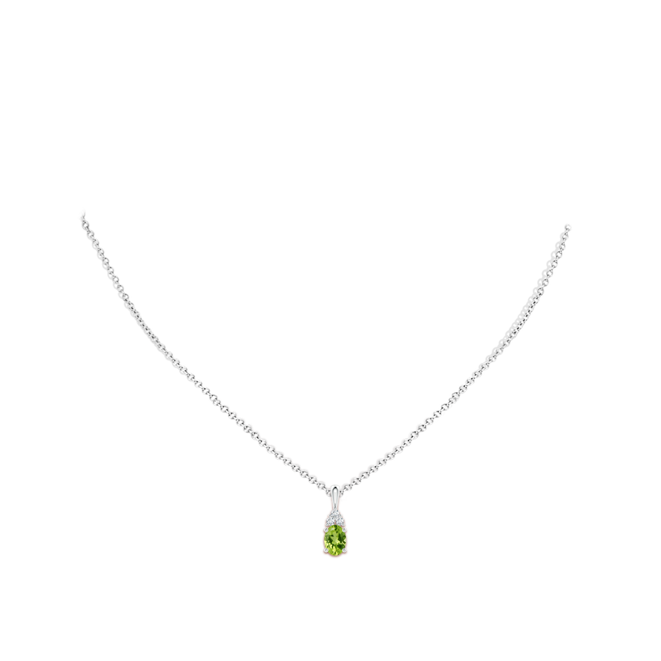 7x5mm AAA Oval Peridot Solitaire Pendant with Trio Diamond in White Gold body-neck