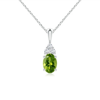 7x5mm AAAA Oval Peridot Solitaire Pendant with Trio Diamond in P950 Platinum