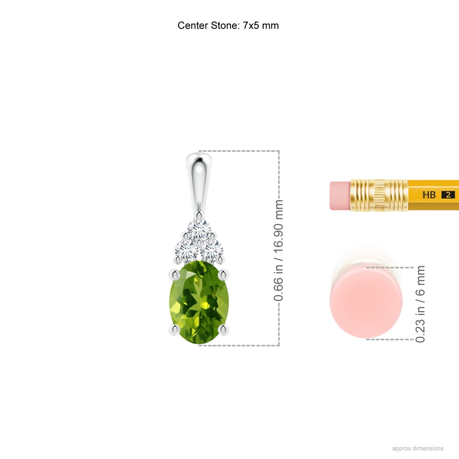 7x5mm AAAA Oval Peridot Solitaire Pendant with Trio Diamond in P950 Platinum ruler
