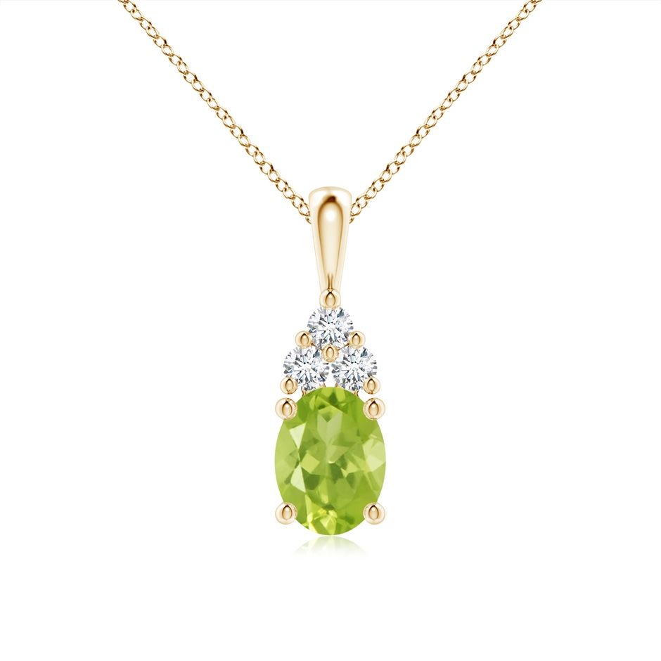 8x6mm AA Oval Peridot Solitaire Pendant with Trio Diamond in Yellow Gold 