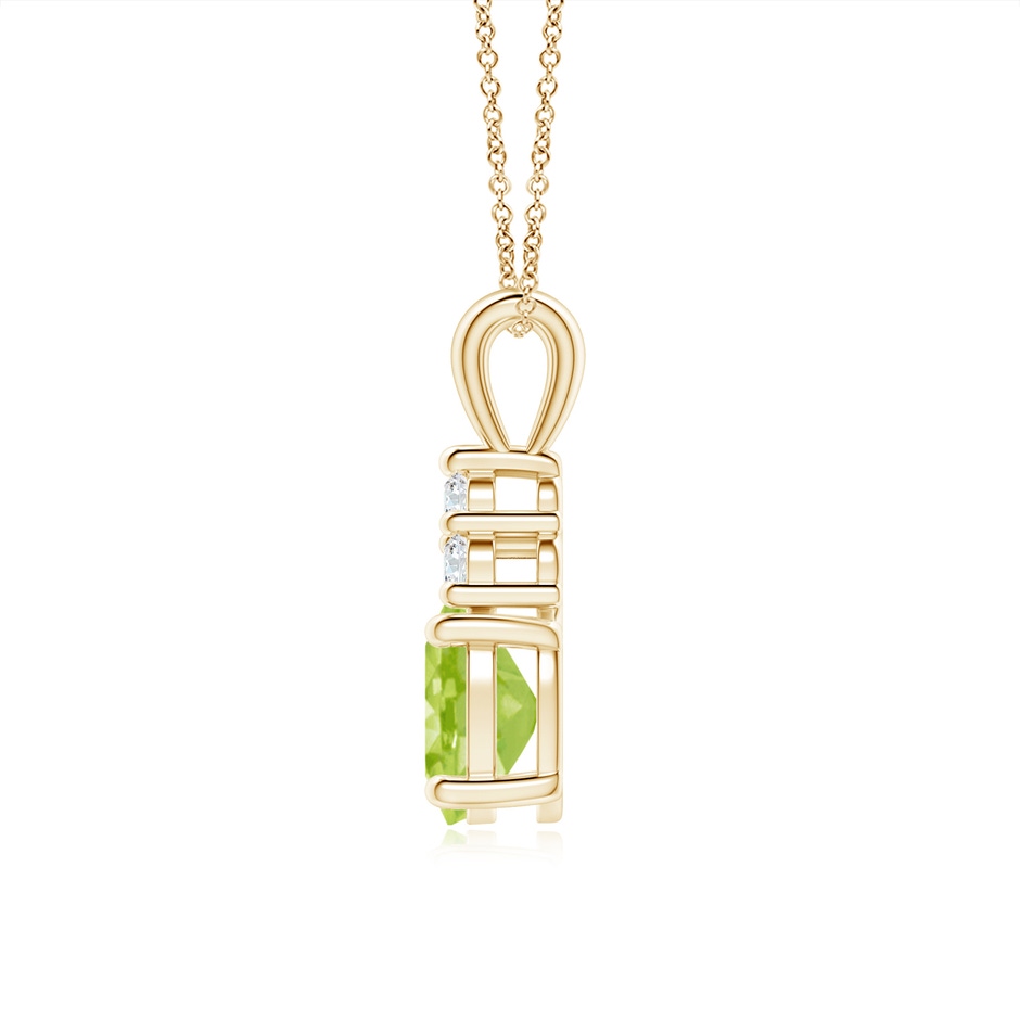 8x6mm AA Oval Peridot Solitaire Pendant with Trio Diamond in Yellow Gold side-1