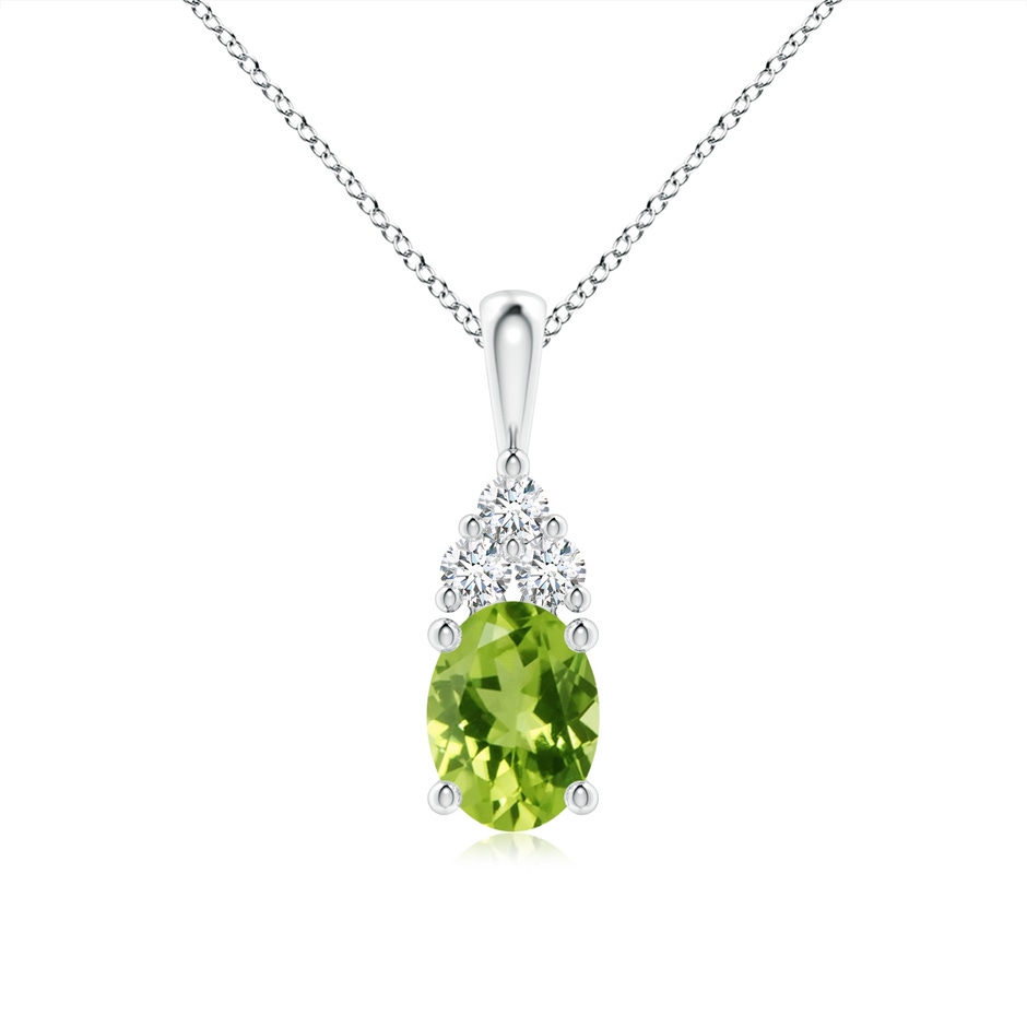 8x6mm AAA Oval Peridot Solitaire Pendant with Trio Diamond in White Gold 