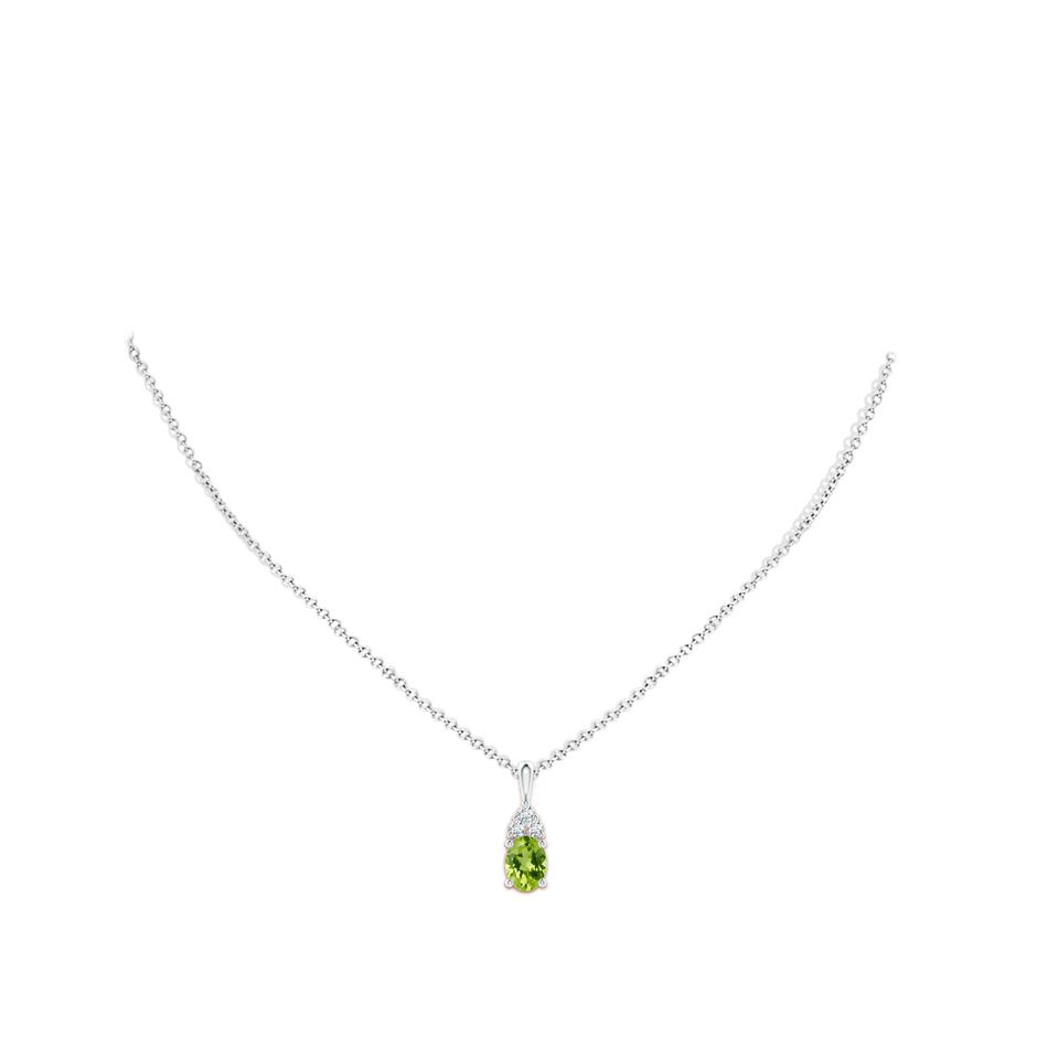 8x6mm AAA Oval Peridot Solitaire Pendant with Trio Diamond in White Gold body-neck