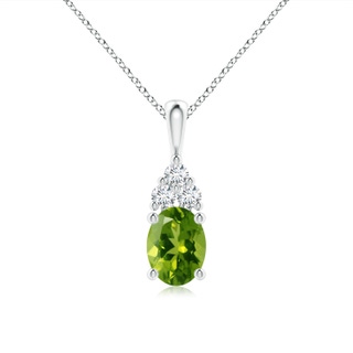 8x6mm AAAA Oval Peridot Solitaire Pendant with Trio Diamond in P950 Platinum