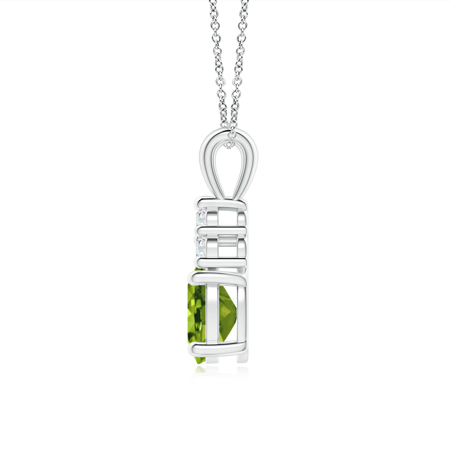 8x6mm AAAA Oval Peridot Solitaire Pendant with Trio Diamond in P950 Platinum