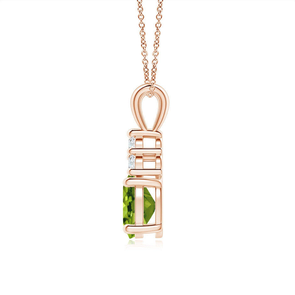 8x6mm AAAA Oval Peridot Solitaire Pendant with Trio Diamond in Rose Gold side-1