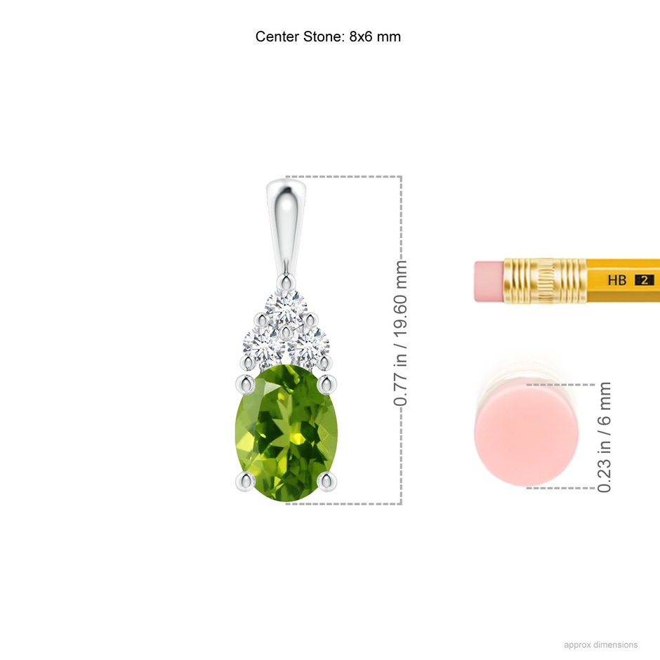 8x6mm AAAA Oval Peridot Solitaire Pendant with Trio Diamond in White Gold ruler