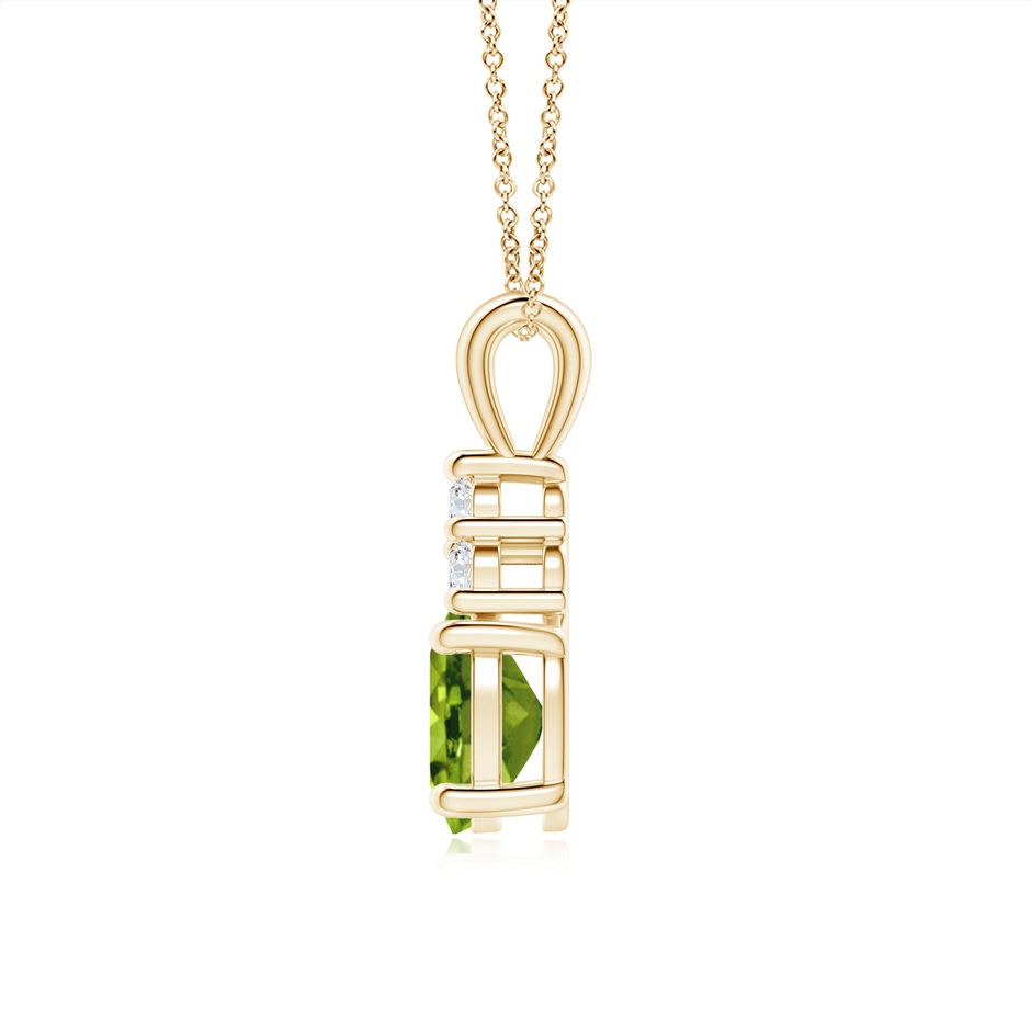 8x6mm AAAA Oval Peridot Solitaire Pendant with Trio Diamond in Yellow Gold side-1