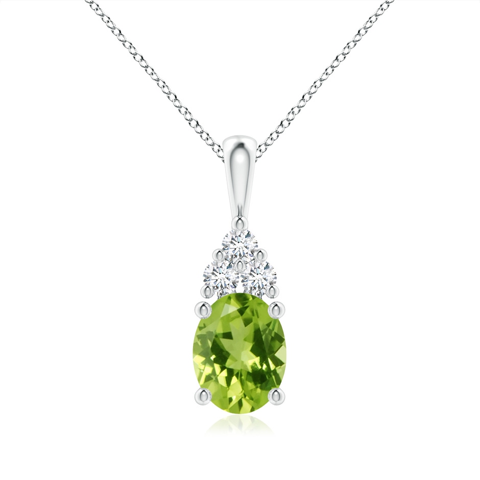 9x7mm AAA Oval Peridot Solitaire Pendant with Trio Diamond in White Gold 