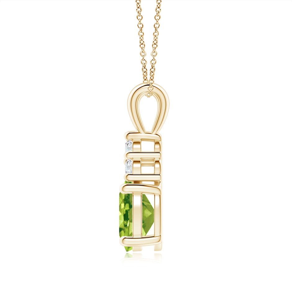 9x7mm AAA Oval Peridot Solitaire Pendant with Trio Diamond in Yellow Gold side-1