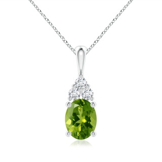 9x7mm AAAA Oval Peridot Solitaire Pendant with Trio Diamond in P950 Platinum
