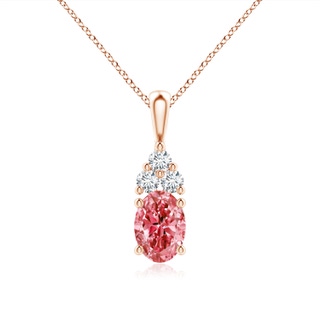 7.7x5.7mm AAAA Oval Fancy Intense Pink Diamond Solitaire Pendant with Trio Accents in 10K Rose Gold