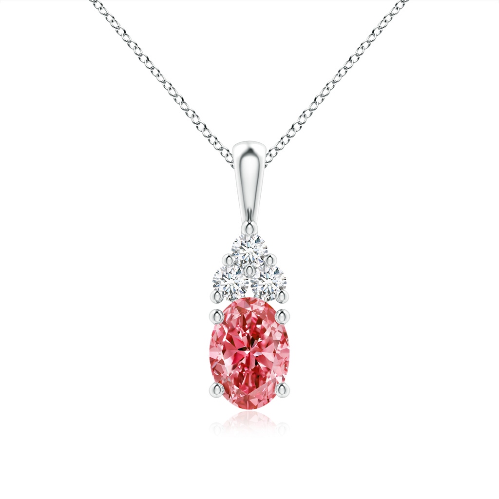 7.7x5.7mm AAAA Oval Fancy Intense Pink Diamond Solitaire Pendant with Trio Accents in P950 Platinum