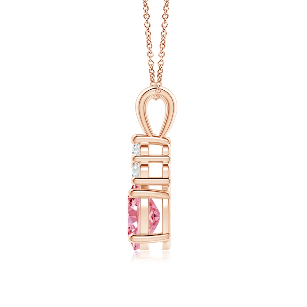 7.7x5.7mm AAAA Oval Fancy Intense Pink Diamond Solitaire Pendant with Trio Accents in Rose Gold - side 199