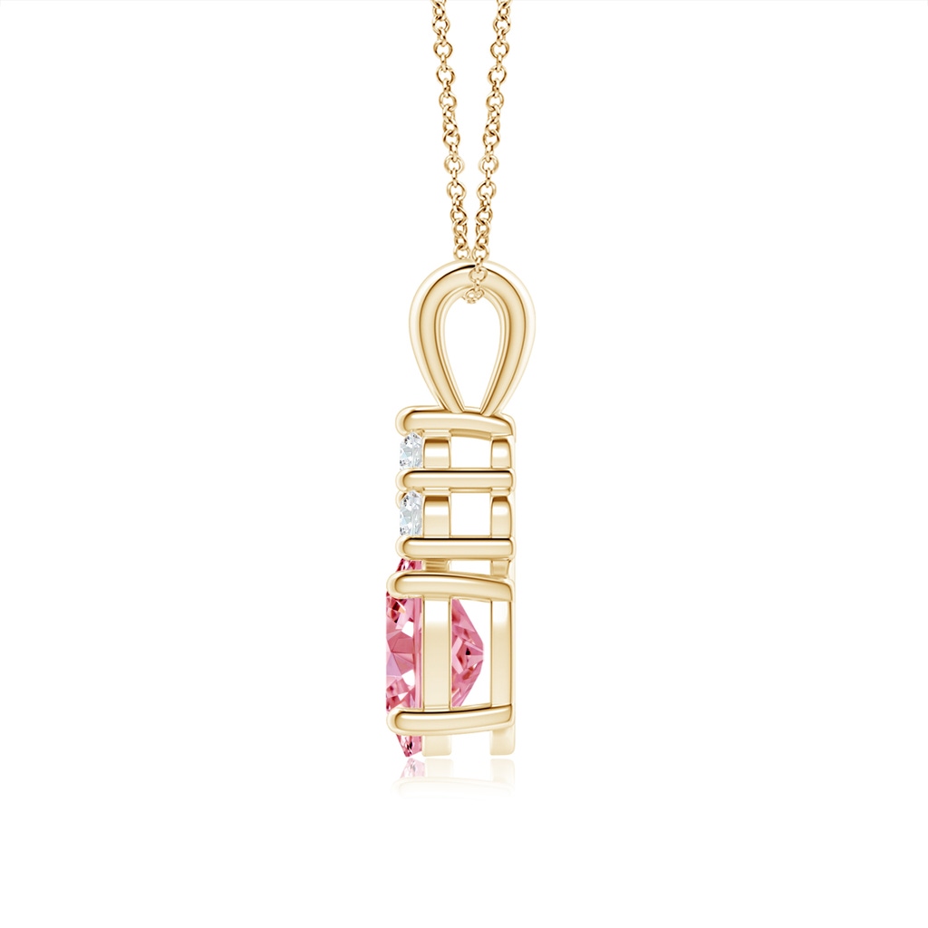 7.7x5.7mm AAAA Oval Fancy Intense Pink Diamond Solitaire Pendant with Trio Accents in Yellow Gold - side 199