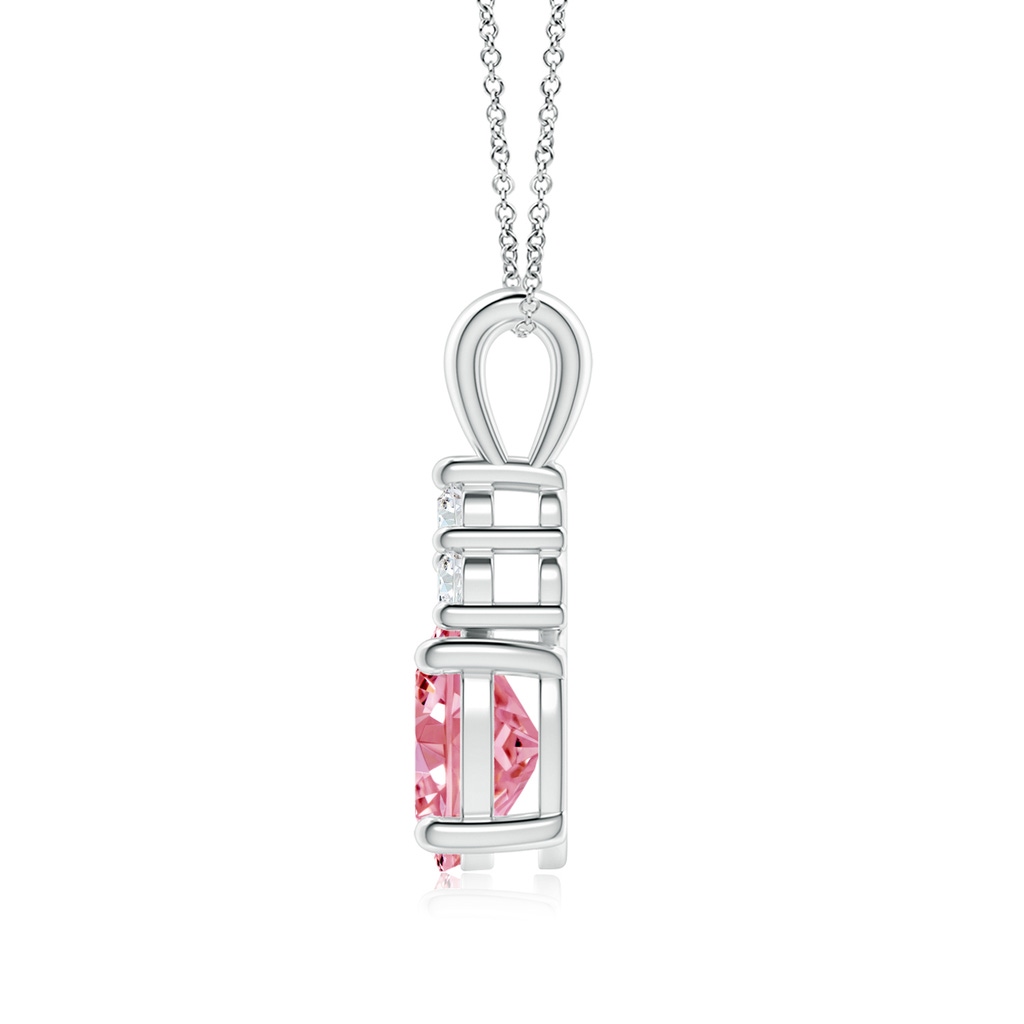 8.5x6.5mm AAAA Oval Fancy Intense Pink Diamond Solitaire Pendant with Trio Accents in White Gold - side 199