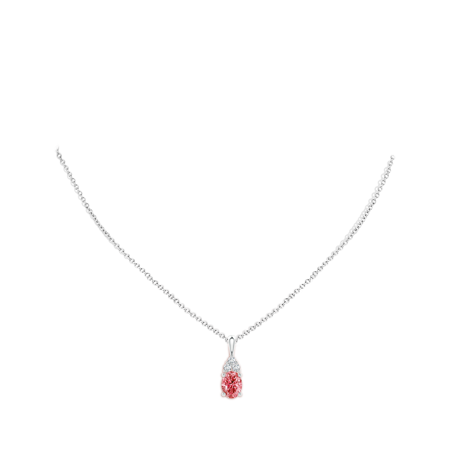 8.5x6.5mm AAAA Oval Fancy Intense Pink Diamond Solitaire Pendant with Trio Accents in White Gold pen