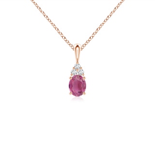 5x4mm AAA Oval Pink Tourmaline Solitaire Pendant with Trio Diamond in Rose Gold