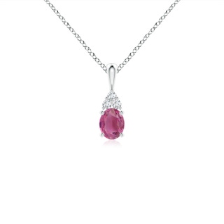 5x4mm AAA Oval Pink Tourmaline Solitaire Pendant with Trio Diamond in White Gold