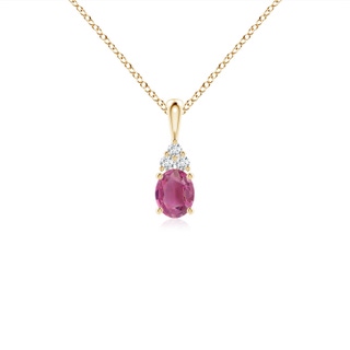 5x4mm AAA Oval Pink Tourmaline Solitaire Pendant with Trio Diamond in Yellow Gold