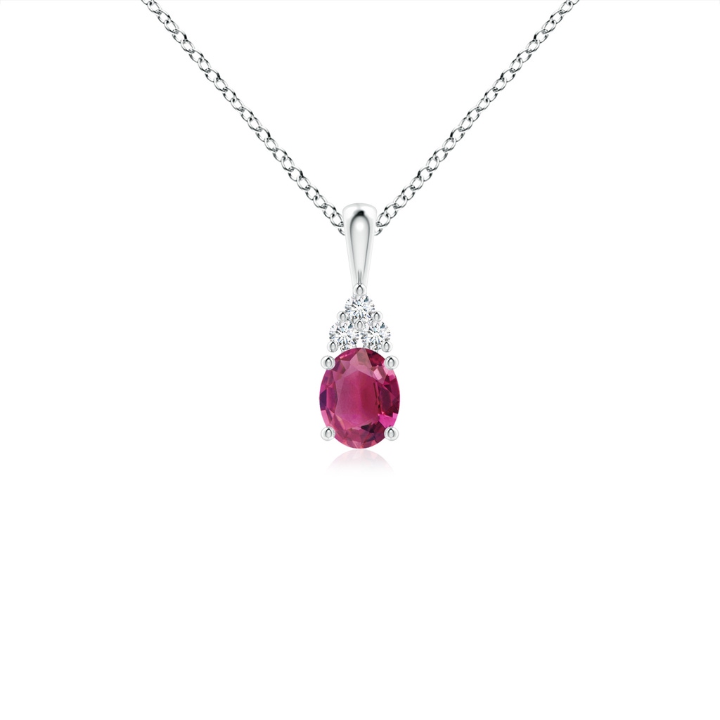 5x4mm AAAA Oval Pink Tourmaline Solitaire Pendant with Trio Diamond in P950 Platinum