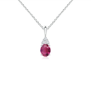 5x4mm AAAA Oval Pink Tourmaline Solitaire Pendant with Trio Diamond in White Gold