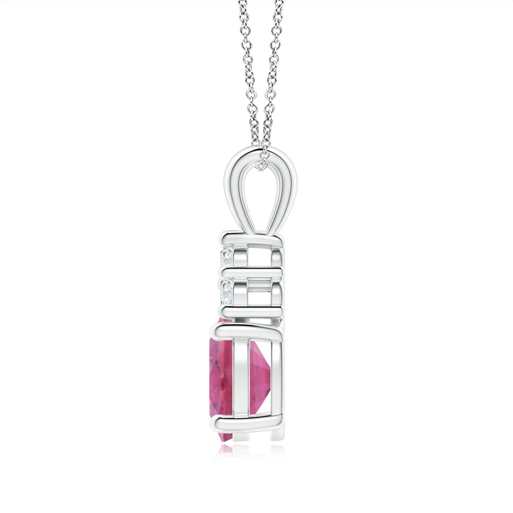 9x7mm AA Oval Pink Tourmaline Solitaire Pendant with Trio Diamond in White Gold Side-1