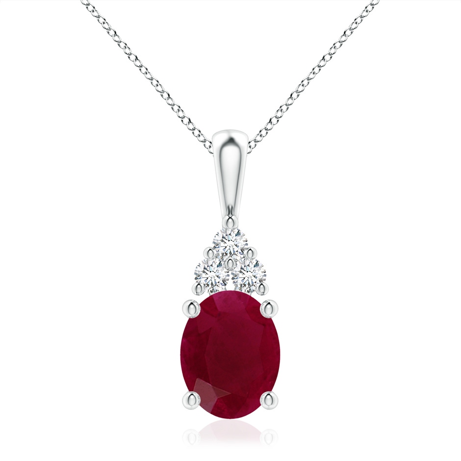 10x8mm A Oval Ruby Solitaire Pendant with Trio Diamond in 18K White Gold 