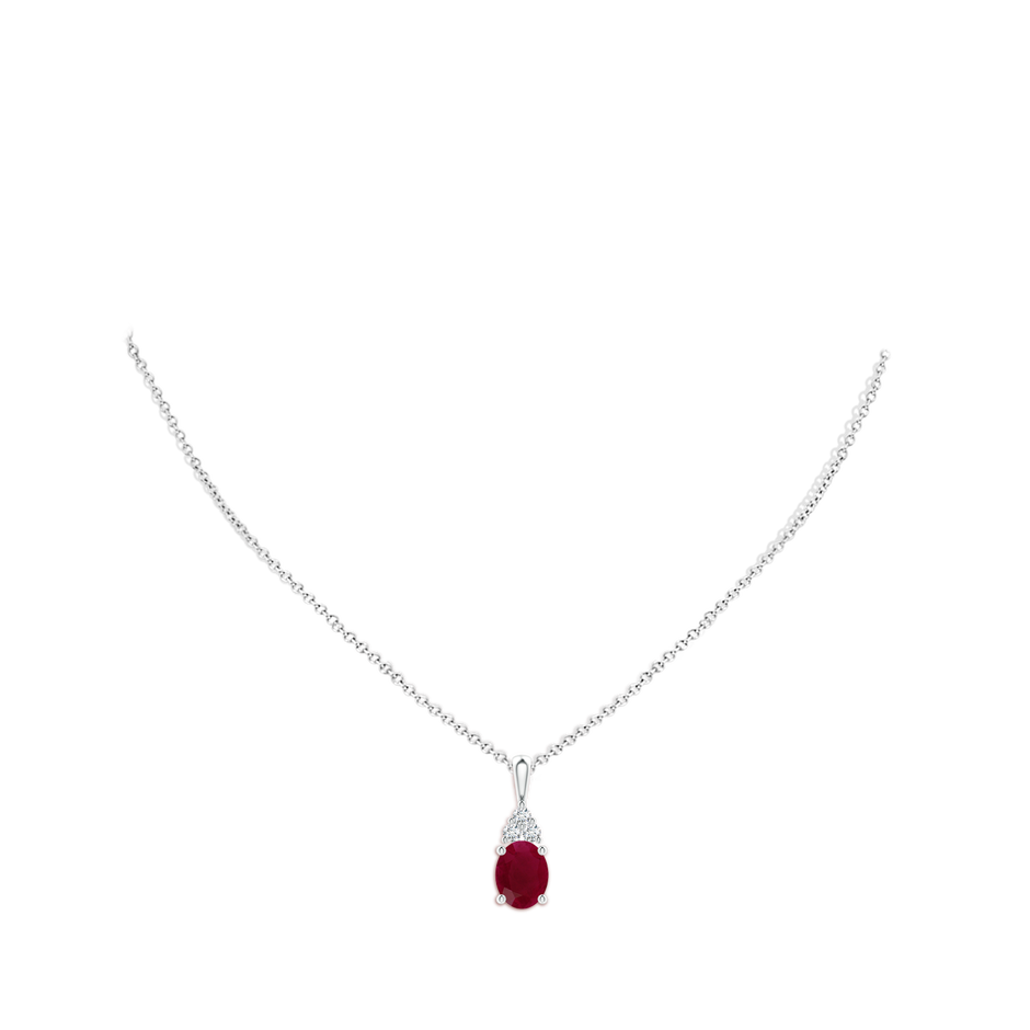 10x8mm A Oval Ruby Solitaire Pendant with Trio Diamond in 18K White Gold pen