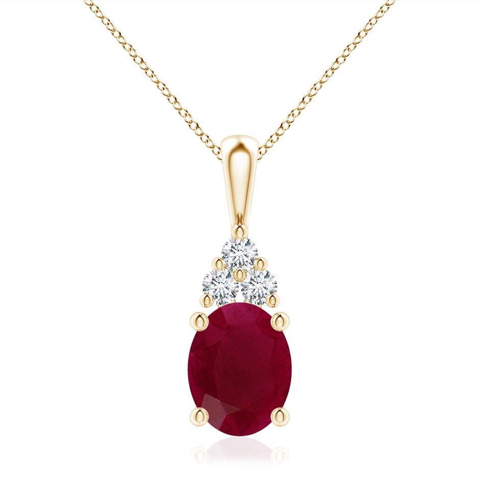 10x8mm A Oval Ruby Solitaire Pendant with Trio Diamond in Yellow Gold 