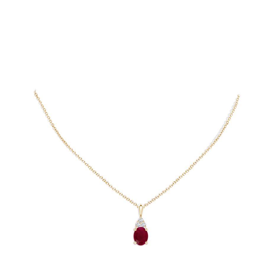 10x8mm A Oval Ruby Solitaire Pendant with Trio Diamond in Yellow Gold pen