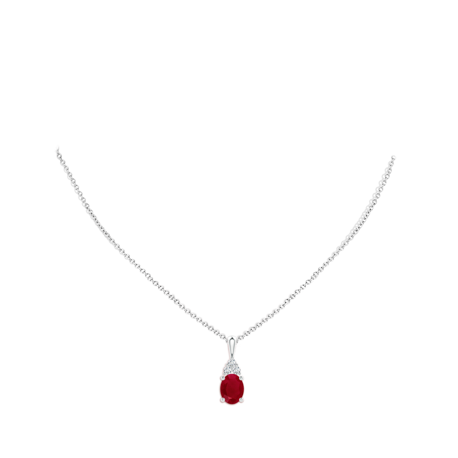 10x8mm AA Oval Ruby Solitaire Pendant with Trio Diamond in P950 Platinum pen