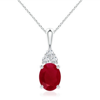 10x8mm AA Oval Ruby Solitaire Pendant with Trio Diamond in S999 Silver