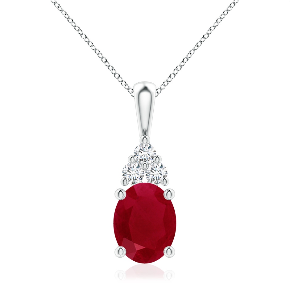 10x8mm AA Oval Ruby Solitaire Pendant with Trio Diamond in White Gold 