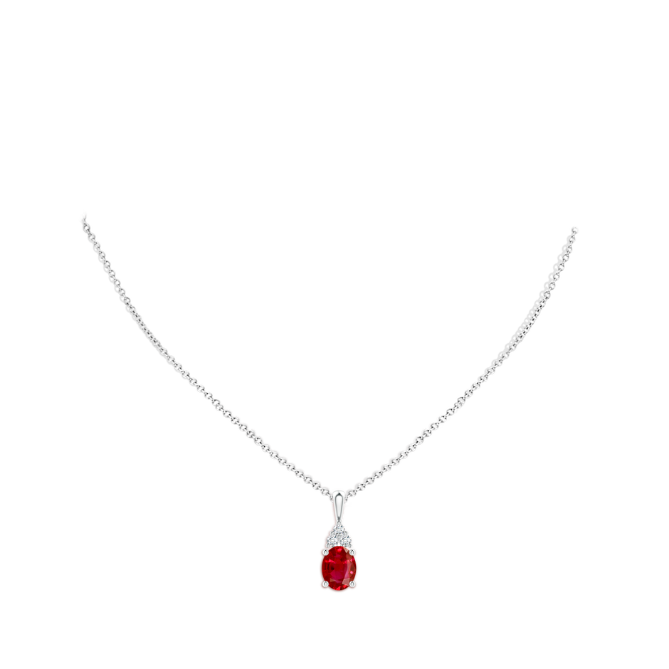 10x8mm AAA Oval Ruby Solitaire Pendant with Trio Diamond in P950 Platinum pen