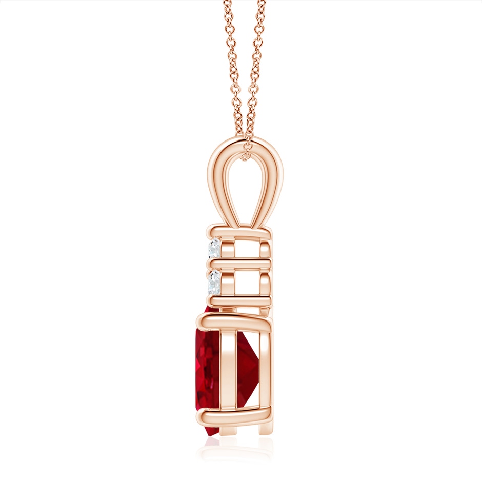 10x8mm AAA Oval Ruby Solitaire Pendant with Trio Diamond in Rose Gold side 199