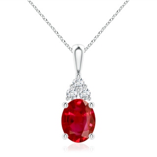 10x8mm AAA Oval Ruby Solitaire Pendant with Trio Diamond in S999 Silver