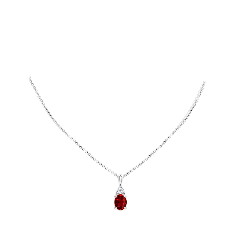 10x8mm AAAA Oval Ruby Solitaire Pendant with Trio Diamond in P950 Platinum pen