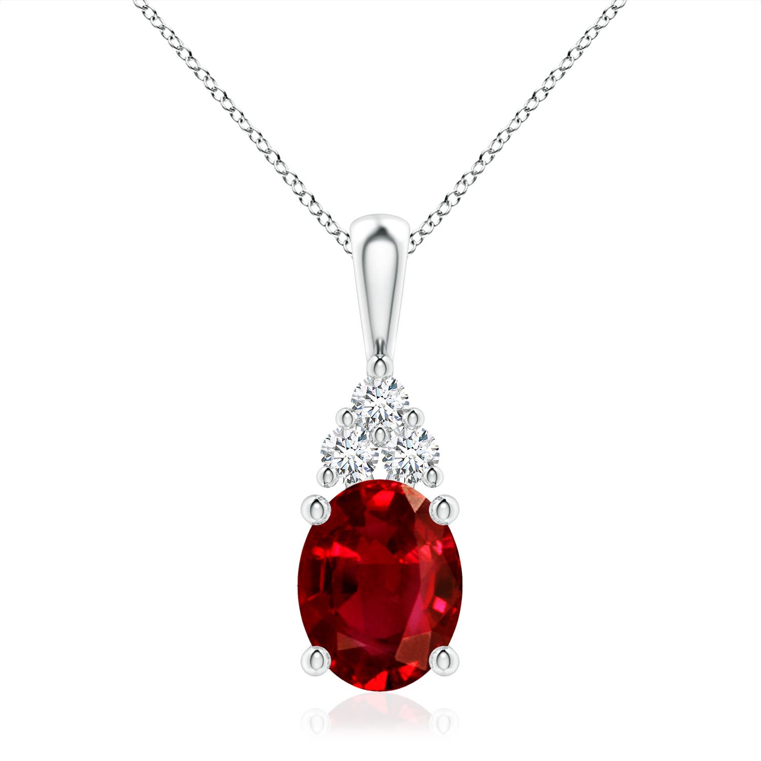 10x8mm AAAA Oval Ruby Solitaire Pendant with Trio Diamond in S999 Silver