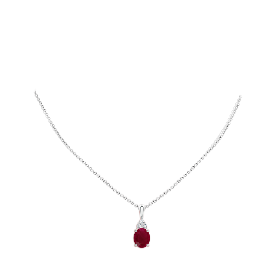 12x10mm A Oval Ruby Solitaire Pendant with Trio Diamond in S999 Silver pen
