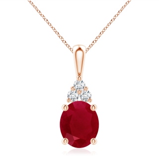 12x10mm AA Oval Ruby Solitaire Pendant with Trio Diamond in 9K Rose Gold