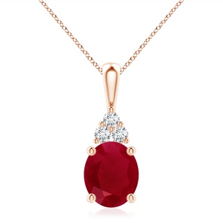 12x10mm AA Oval Ruby Solitaire Pendant with Trio Diamond in Rose Gold