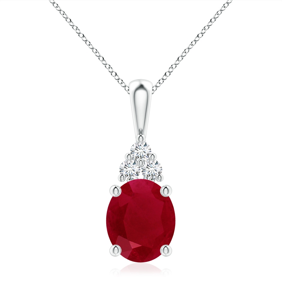 12x10mm AA Oval Ruby Solitaire Pendant with Trio Diamond in S999 Silver 