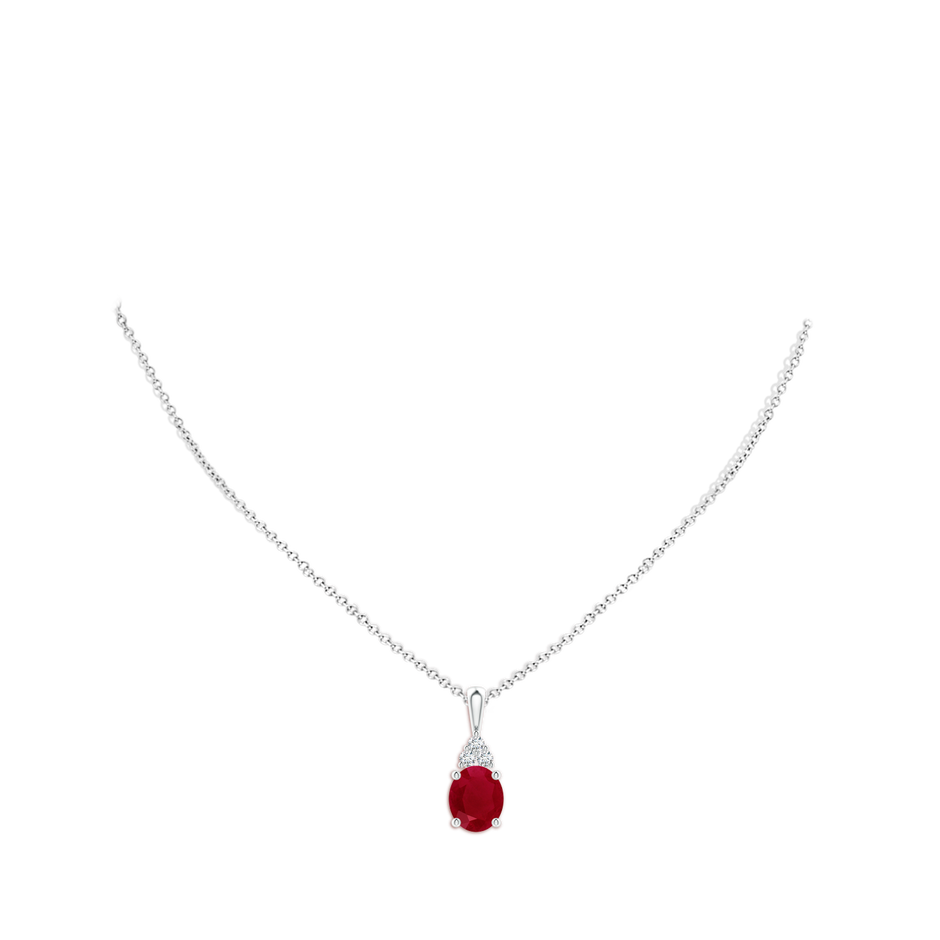 12x10mm AA Oval Ruby Solitaire Pendant with Trio Diamond in S999 Silver pen