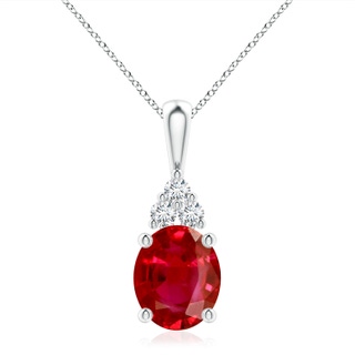 12x10mm AAA Oval Ruby Solitaire Pendant with Trio Diamond in S999 Silver