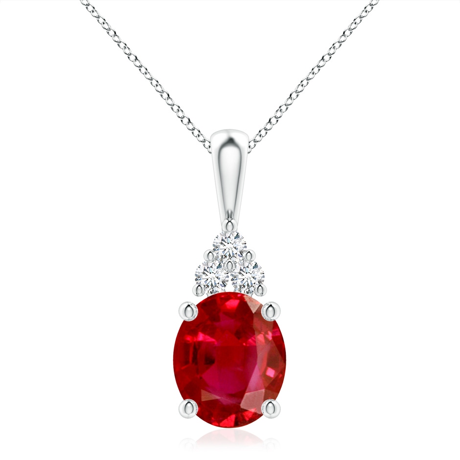 12x10mm AAA Oval Ruby Solitaire Pendant with Trio Diamond in S999 Silver 