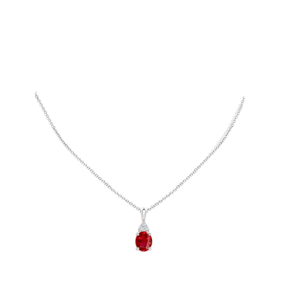 12x10mm AAA Oval Ruby Solitaire Pendant with Trio Diamond in S999 Silver pen